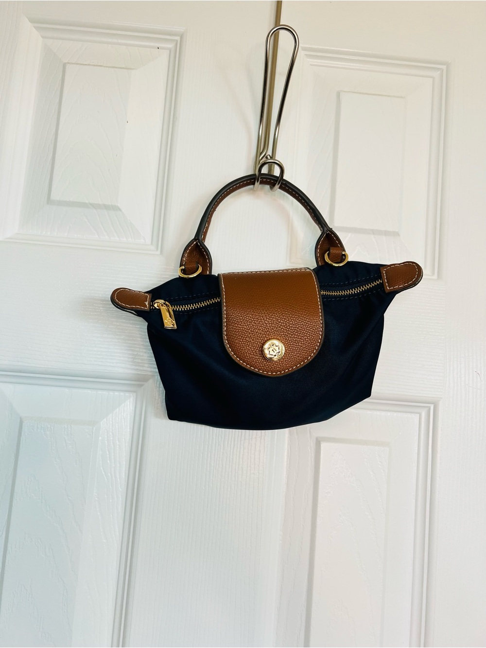 Nanette Lepore Navy and Brown Mini Top-Handle Bag